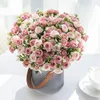 Fiori decorativi 5 forchette 15 teste rosa di seta per bouquet da sposa decorazioni natalizie vaso per la casa composizione floreale album fai da te artificiale