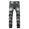 Men's Jeans Streetwear Mens Ripped Denim Pants Hole Ruined Biker High Quality Straight Patch Plus Size