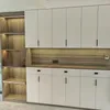 Diseño personalizado de fábrica, tablero de pellets de madera maciza, gabinete de cocina, gabinete de entrada, gabinete de sala de estar, compra Contáctenos