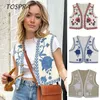 Gilet da donna Gilet corto da donna con ricamo floreale vintage da donna Gilet stile nazionale da donna Patchwork Gilet casual Top 230803