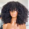 Perruques synthétiques mongoles Afro crépus bouclés cheveux humains avec frange courte brésilienne Remy Machine faite pour les femmes sans colle 230803