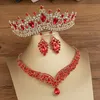 Wedding Jewelry Sets KMVEXO Fashion Black Color Crystal Bridal Tiaras Crown Earrings Choker Necklace Women Dress Set 230804