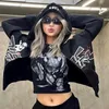 Women's Hoodies Sweatshirts American Style Autumn and Winter Women Sweater Alfabet Star Print Zipper Jacket Gothic Hip-Hop Y2K Men and Women Hoodie 230803