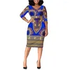 Etnisk kläder Dashiki African Dress Women 3/4 Sleeve V Neck Knee Length Robes Fashion Print Casual Office Lady Pencil Dresses 2023