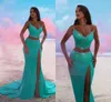 Bling Bling Plus La Taille Sirène Robes De Bal Longues Pour Femmes Satin Chérie Drapé Plis Haut Côté Split Tenue De Cérémonie Anniversaire Pageant Deuxième Réception Robes De Fête