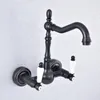 Kitchen Faucets Wet Bar Bathroom Vessel Sink Faucet Black Oil Rubbed Brass Wall Mounted Swivel Spout Mixer Tap Dual Ceramic Lever Msf719