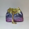 2023 Purple Blue Volcano Stone Bucket Bag DrawString Inlaid Diamond Water Women s One Shoulder Chain Bag Handbag 230804