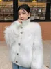Women's Leather 2023 Fashion Women Fur Coat Vintage Lady Stand Collar Solid Color Short Jackets Korean Female Long Sleeve Casual Outwear
