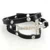 Strand Miasol Trendy Fashion Double Wrap Real Soft Leather Crystal Cross Charm Girl Armband för kvinnliga gåvor