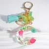 Fashion Letters A to Z Dry Flower Keychain Butterfly Tassel Pendant Keyring for Women Car Key Holder Handbag Accessories Gift