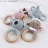 Clipes para suportes de chupeta # Crochê cartoon animal bebê rato Kawai anel de madeira handheld rato recém-nascido brinquedo + clipe de chupeta feito à mão brinquedo educacional infantil Z230804