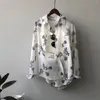 Blusas femininas vintage soltas camisa de manga comprida com botões e estampa floral leve leve para o verão 2023 primavera à prova de sol