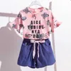 Ensembles de vêtements été nouvelles filles ensemble de vêtements coton motif papillon t-shirt et short 2 pièces costume de princesse 3 4 5 6 7 8 9 10 ans vêtements pour enfants x0803