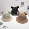 Cappelli a tesa larga Cappello di paglia kawaii Cappello estivo Orecchie da orso Visiera parasole Berretto coreano Tessuto da spiaggia Secchio Protezione solare solida Pescatore Ragazza da viaggio