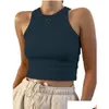 Women'S T-Shirt 2023 Summer Designer Women T Shirts Crop Top Y Brand Sport Shoder Black White Tank Casual Sleeveless Backless Tee Drop Dhbn7