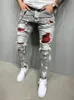 Män s jeans 2023 mode män streetwear knähål rippad stretch mager denim byxor höst sommar för jogger smal fit 230804