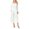 Casual Dresses Women's Elegant V-Neck Midi Dress with Cross Buttons 3 4 Sleeve A-Line Solid Color Party