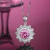 Ny stil unik design delikat snöflinga rosa diamant hänge halsband s925 silver populär flickvän bländande smycken gåva