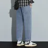 Herr jeans 2023 vår sommar streetwear baggy män koreanska mode lösa breda ben ankel byxor man varumärke