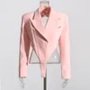 Women's Jackets PREPOMP Autumn Arrival Long Sleeve Turn Down Collar Hollow Out Backless Padded Shoulder Slim Pink Blazer Coat GH002 230803