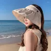 넓은 가슴 모자 접이식 거대한 태양 여성 여름 UV 보호 빈 탑 모자 야외 휴가 해변 선샤이드 캡 레이디 보닛
