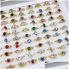 Solitaire Ring 50Pcs/Lot Colorf Natural Stone Rings For Women Ladies Gemstone Jewelry Fashion Mix Styles Valentines Day Gift Drop Del Dhls5