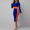 Casual Dresses OTEN Contrast Color Striped Print Bodycon Office Dress Women O-Neck Long Sleeve Cocktail Party Vestido Formal Para Mujer