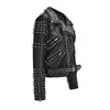 Kvinnorjackor Kvinnor Rivet Death Patch Fuax Leather Jackets för Punk Rock Rivet Streetwear High midja Korta motorcykeljackor Päls 230803