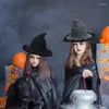 Berretti Halloween Witch Hat Women Plush Trim Wide Brim Pointed Masquerade Cosplay Party Costume Accessori Nero Grigio
