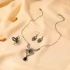 Ketten Halloween Schmuck Übertriebene dreiteilige Spinne Halskette Ohrringe Ring Retro Smaragd Set Zubehör