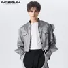 Mens Jackets INCERUN Men Solid Color Stand Collar Streetwear Long Sleeve Button Crop Coats Shiny Fashion Outerwear S5XL 7 230804