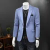 Abiti da uomo 2023 Giacca da uomo slim fit da ufficio Giacca moda tinta unita blu Abito da uomo Abito da sposa Cappotto Casual da uomo d'affari 5XL