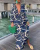 Grundläggande casual klänningar Eleganta kvinnoklänningar Summer Casual Fashion Print V-Neck Loose Retro Bekväm Maxi Dress Female Robe S-XXXL 230803