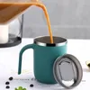Koppar tefat mode enkel rostfritt stål kopp mugg kaffemjölk med lock isolerat stora kapacitet container kök tillbehör