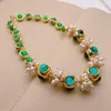 Pendants KKGEM 15mm Green Murano Glass 22mm Cultured White Rice Pearl Crystal Choker Necklace Fashion Jewelry