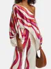 Dames tweedelige broek vrouwen afdrukken Satin Outfit Summer Lantern Sleeve Off Schouder Blouse Office Lady 2 Sets Fashion Casual Wide Leg Suits