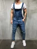 Jeans pour hommes en plein air décontracté Denim bretelles mode combinaison automne mâle coupe ajustée coton lavé salopette déchiré Cowboys pantalon