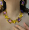 Chains Purple Square Three-dimensional Ripple Necklace Earrings Set Luxury Jewelry Medieval Women