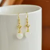 Boucles d'oreilles pendantes 2308-2 # Sweet Lady femmes émail perles rondes HETIAN blanc Jade S925 argent pur naturel néphrite Cheongsam fête