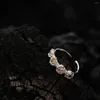 Cluster Rings NBSAMENG 925 Sterling Silver Color Zircon Flower Open Ring For Women Wedding Accessories Korean Jewelry Gift Drop