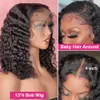 Human Hair Wigs for Women Brazilian Deep Wave Frontal Wig 180 Density Transparent T Part Lace Wig Jerry Curl Bob PrePlucked Remy