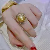 Cluster Rings MeiBaPJ 11-12mm Golden Natural Freshwater Pearl Fashion Big Ring Real 925 Sterling Silver Fine Wedding Jewelry For Women