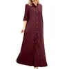 Casual Dresses Lady Maxi Dress Solid Color Stylish Women's Elegant Single-Breasted Long Sleeve Design med Stand For Fall