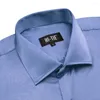 Chemises décontractées pour hommes Salut-Cravate Haze Bleu Solide Soie Hommes Revers À Manches Longues Robe Chemise Blouse Douce Pour Homme Formel Mariage Cadeau D'affaires