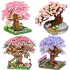 Bloklar Mini Sakura Tree House Build Block City Street View Kiraz Blossom Model Yapı Blokları Hediye için Oyuncak Oyuncakları 230803