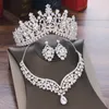 Wedding Jewelry Sets KMVEXO Fashion Black Color Crystal Bridal Tiaras Crown Earrings Choker Necklace Women Dress Set 230804