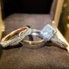 結婚指輪Huitan Luxury Princess Cut CubicZircon Bridal Marriage Set Elegant Accessories Brillise Women Men Trendy Jewelry 230803