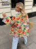 Kurtki damskie Zuzanny Long Rleeve Elegancki modny druk Połączony płaszcz Kobiety Flower Edge Splic Warm Jacket Casual Fall Lady Streetwear 230803