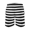 Shorts masculinos Summer Board Clássico Retrô Listrado Correndo Preto Branco Listras Halloween Personalizado Praia Calção de Banho Secagem Rápida