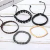 Charm Bracelets Vintage Couro Preto Bracelete para Homens Criativos Inspirados no Punk e Conjunto de Joias Trançadas Brancas